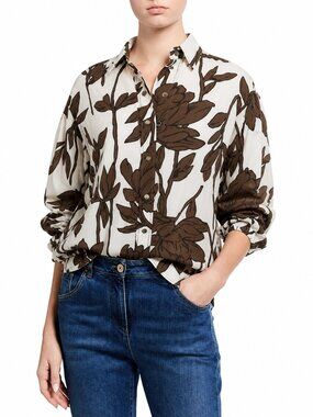 Brunello Cucinelli Monili Blouse Beige Brown 100% Cotton Snap Front Medium $1950